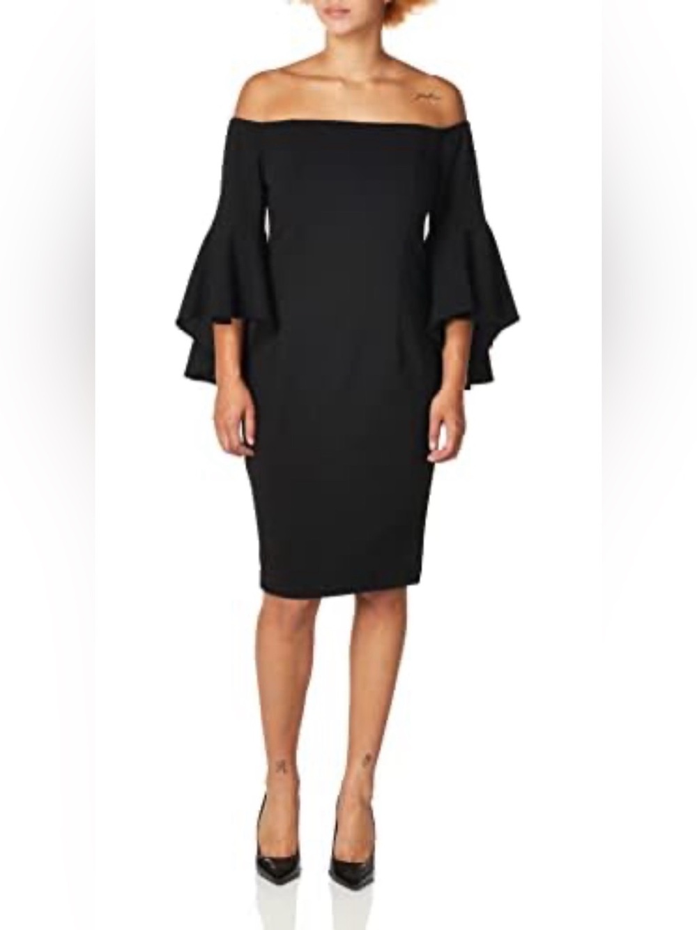 Calvin Klein Black Off-Shoulder Bell Sleeve Cocktail Sheath Dress Sz 20W